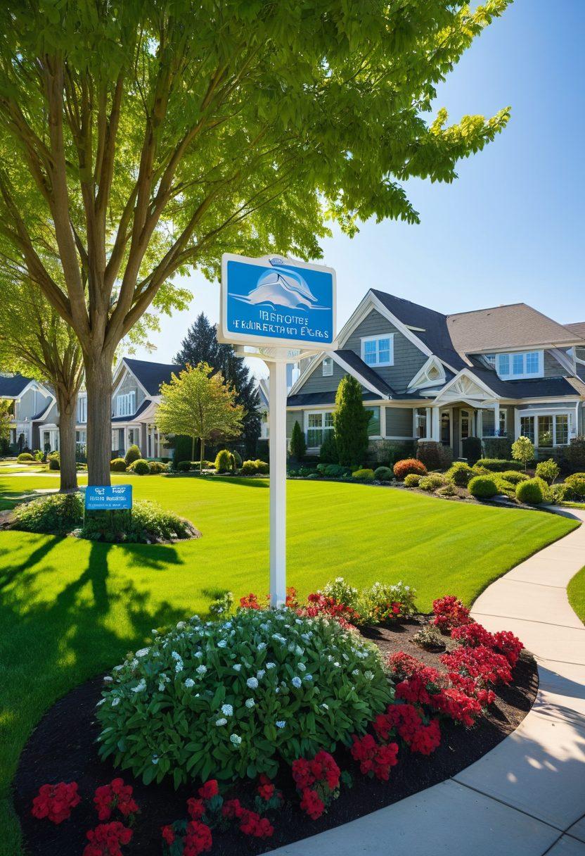 A serene suburban landscape showcasing beautiful homes in Park Place Estates, with happy families moving in, a welcoming open house sign, lush green lawns, and a bright blue sky. Include elements like a cozy park nearby and a diverse group of people discussing home-buying tips. Energetic and inviting ambiance. super-realistic. vibrant colors. 3D.
